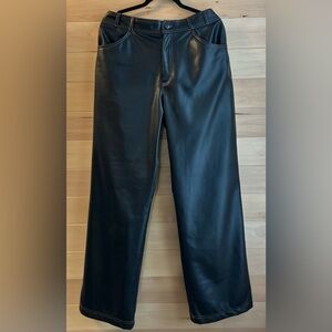 14- NWT XXL Zara | Faux Leather Contrast Stitching Pants black, tan stitching